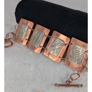 Copper links + Etched German silver(nickel) light oxydized 7.75" NWT signed OOAK